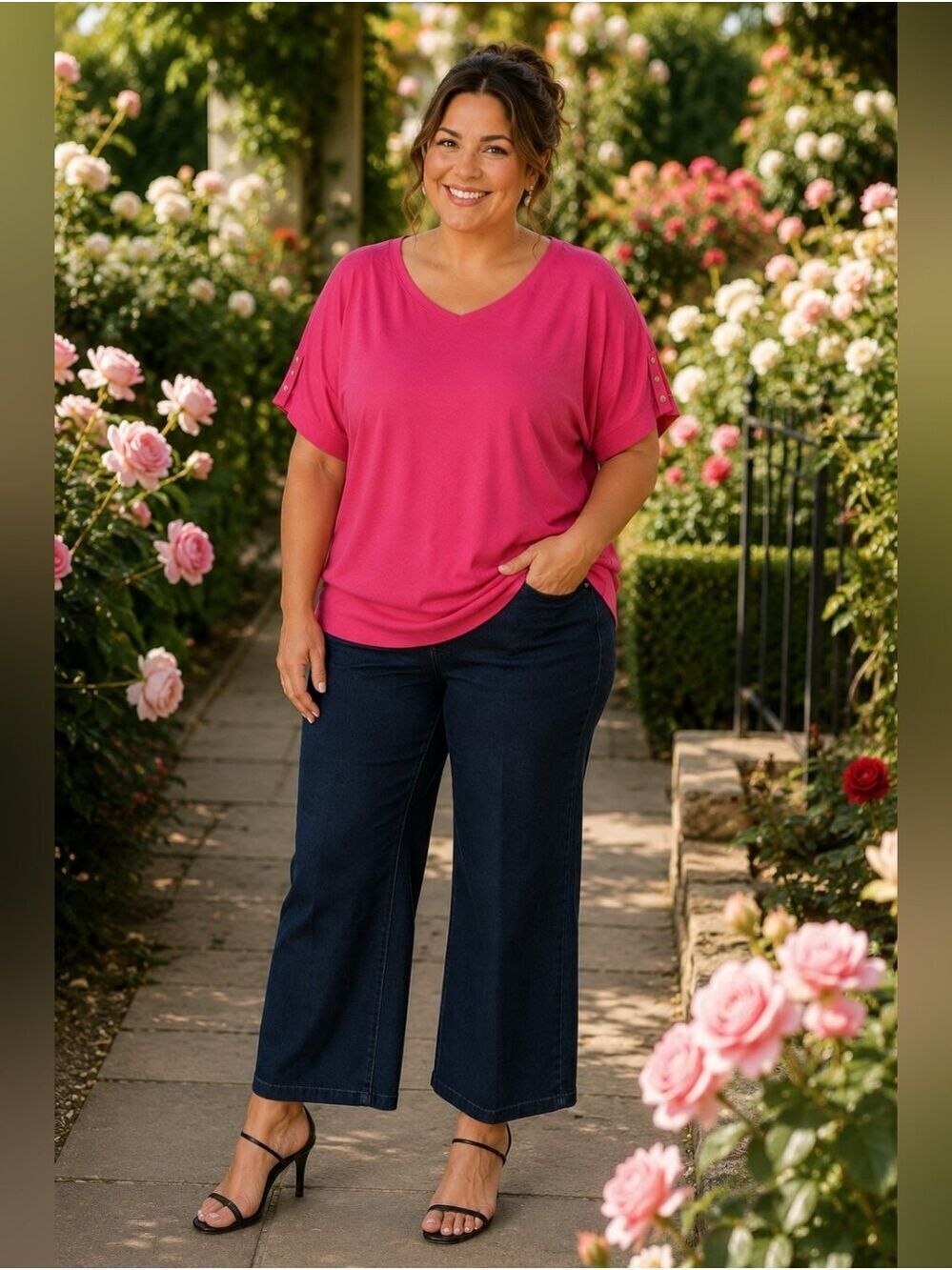 LOFT Hot Pink Dolman Sleeve Sweater Top NWT Women's 2X Button Sleeve - Picture 9 of 15
